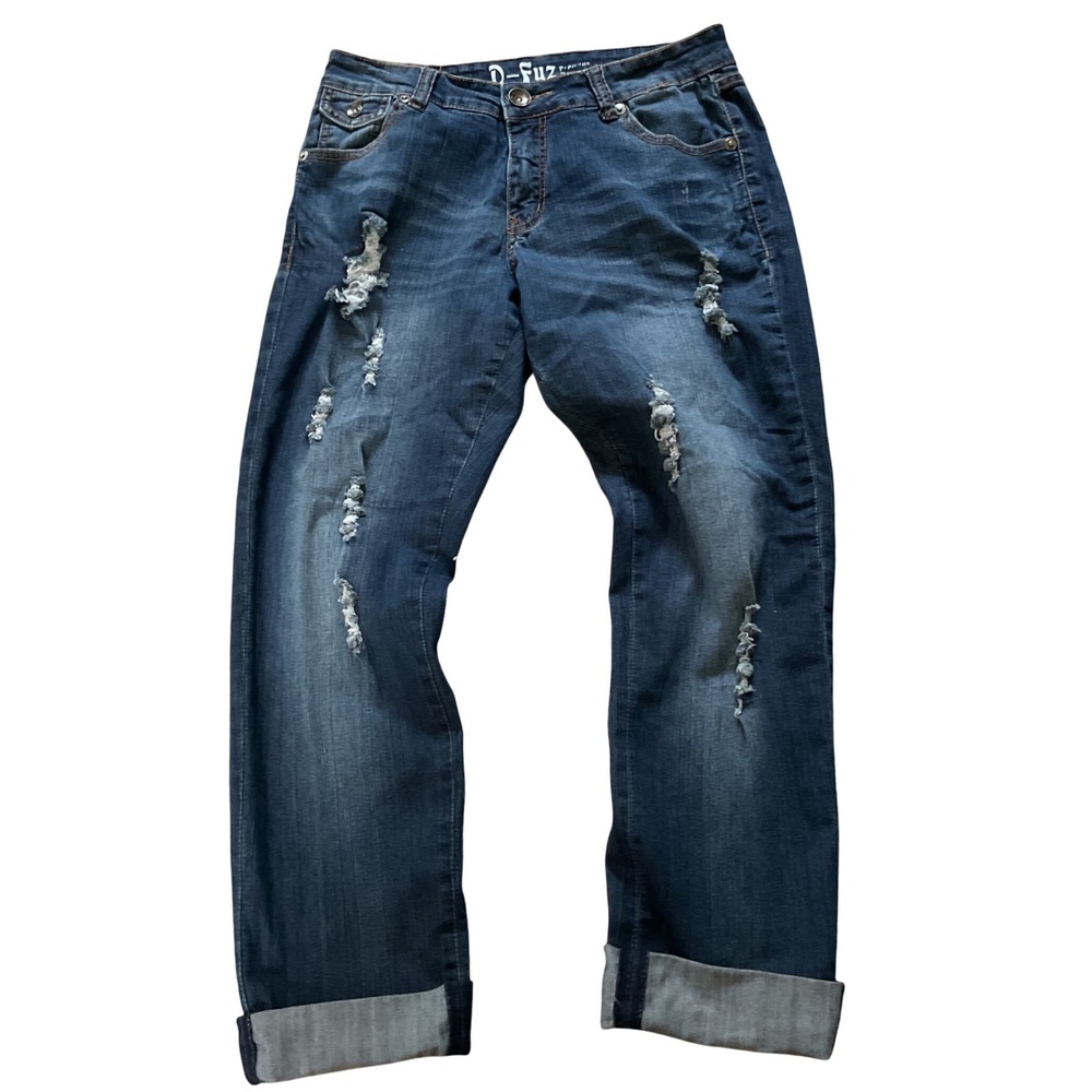 D-Fuz Premium Denim Distressed Straight‎ Leg Jeans Dark Wash Blue Womens 9/10